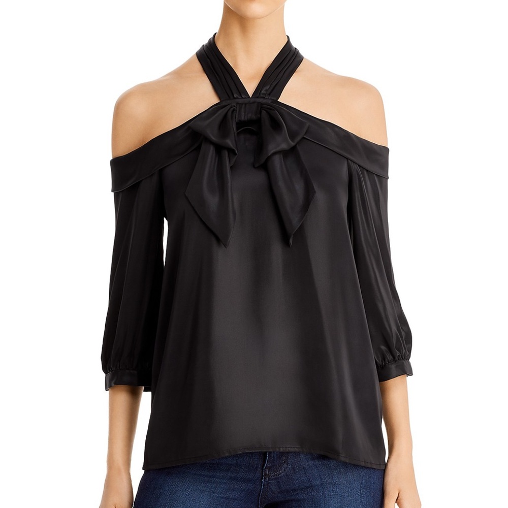 Karl Lagerfeld Black Bow Detail Cold Shoulder Top Size Small
